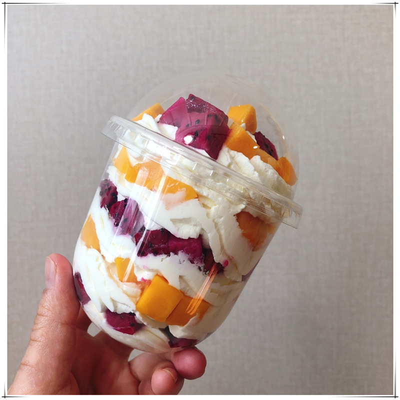 360ml波波杯 奥利奥波波豆豆奶茶杯 甜品千层木糠胖胖塑料u形杯