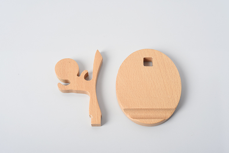 创意手机支架木质手机底座卡通小马功夫小子手机支架竹木懒人支架