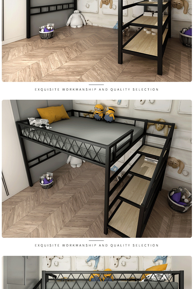 简约上下铺铁艺高架床定制小户型卧室省空间高低床宿舍公寓双人床