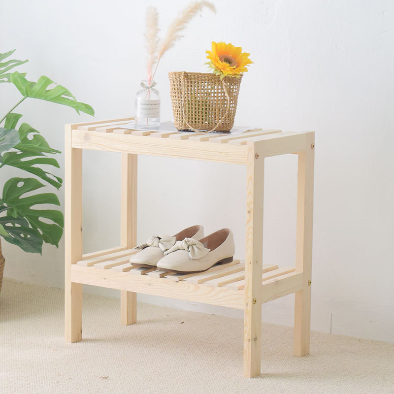 卧室床头置物架排骨架ins风简易原木落地收纳架双层花架实木架子