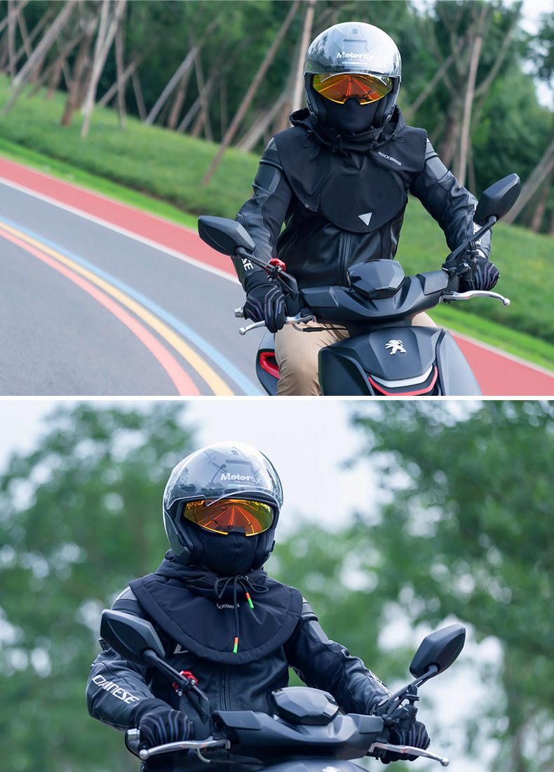 洛克兄弟保暖骑行头套摩托车面罩电动车全脸围脖抓绒双层防风冬男