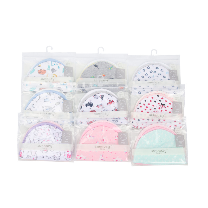 Newborn Hat Sunnozy European and American INS Baby Baby Single Mixed Color Cotton Printing Bay Hat 3 Pieces