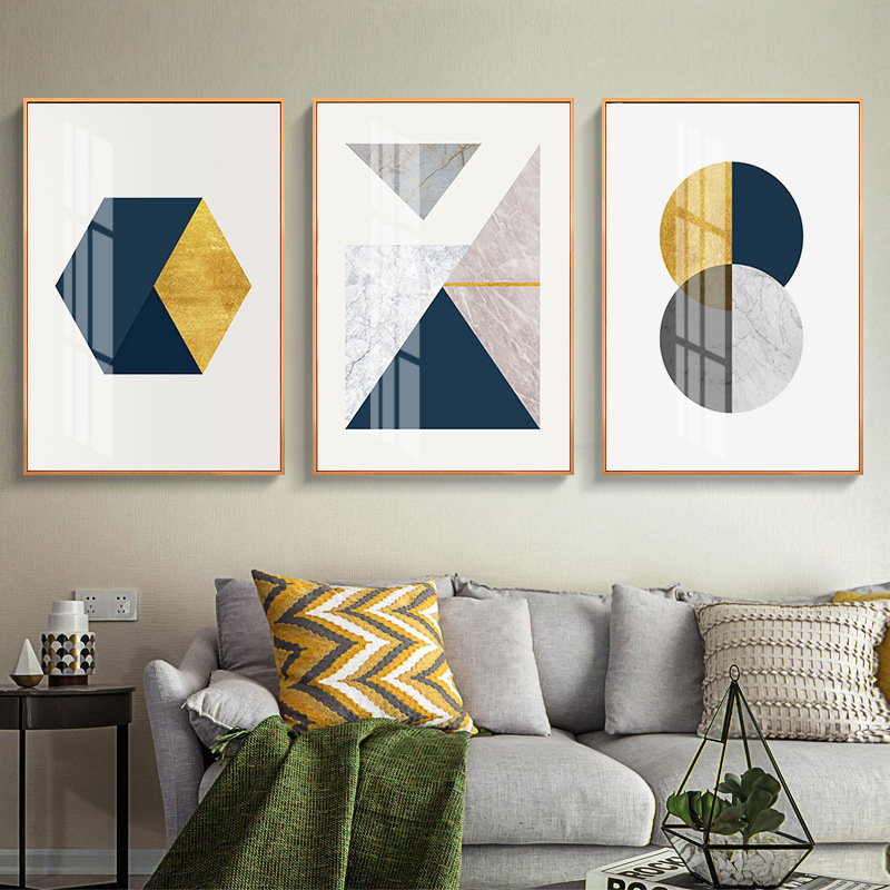 现代简约抽象艺术金箔大理石纹理几何形状轻奢客厅餐厅定制装饰画