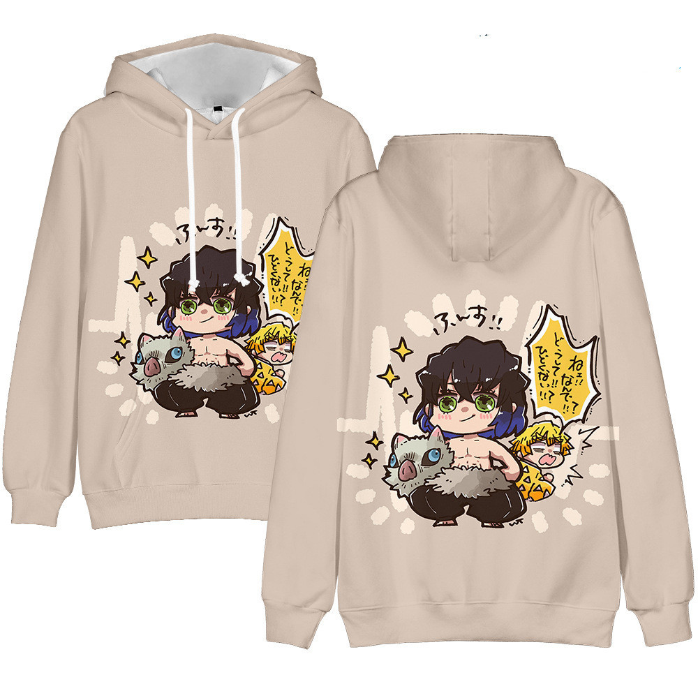 跨境热卖人气日漫鬼灭之刃周边q版角色3d数码印花抓绒连帽卫衣