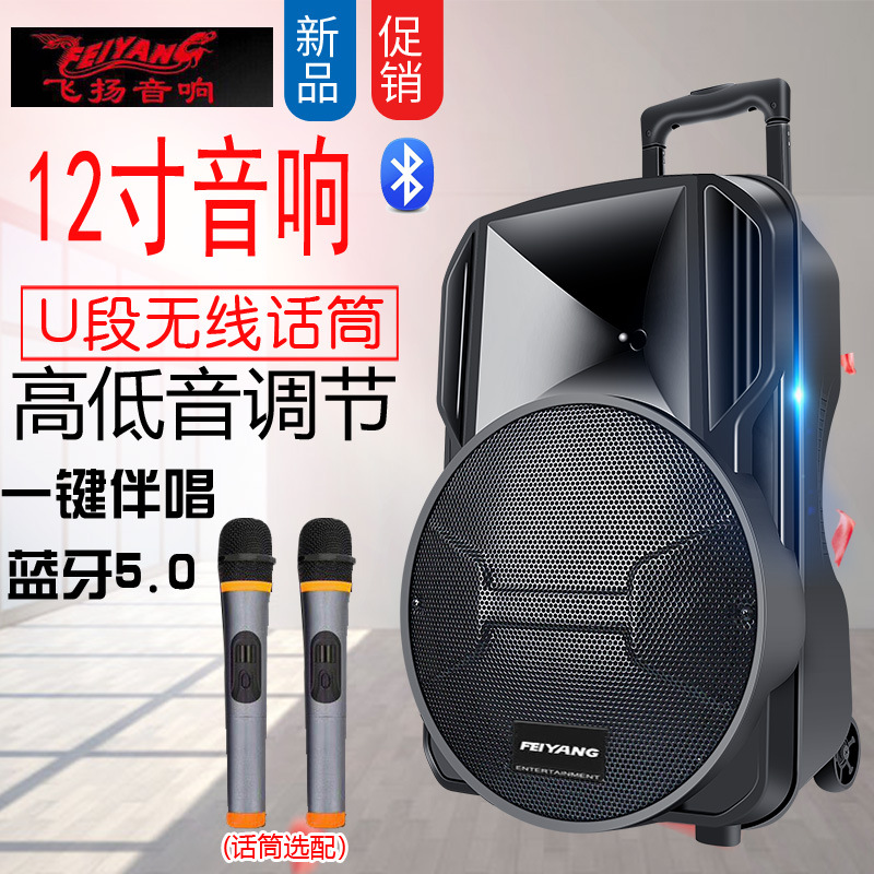 太阳升a12-65广场舞户外音响蓝牙充电12寸消原唱移动拉杆k歌音箱