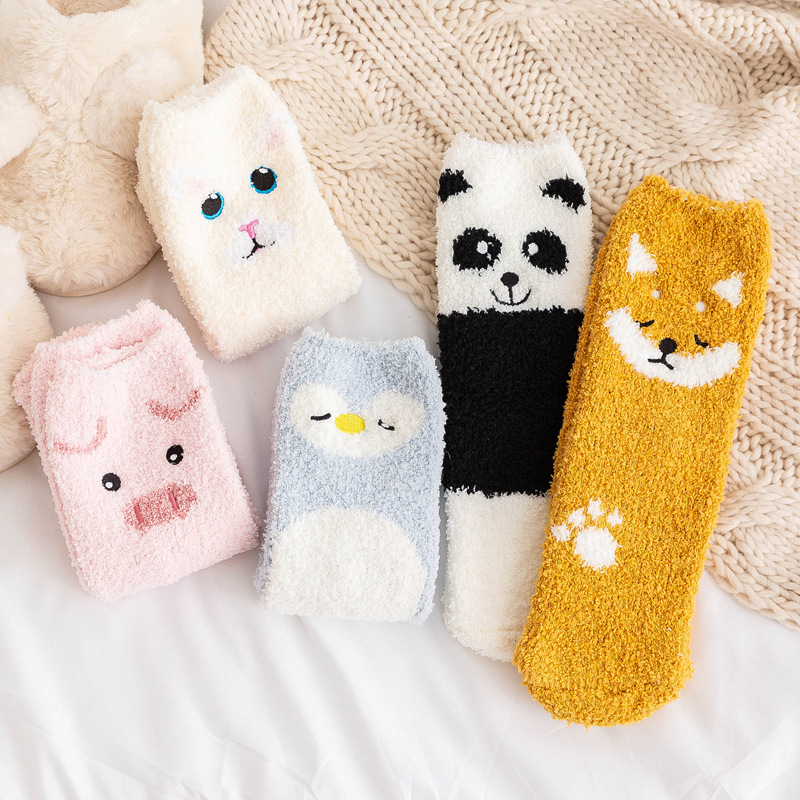 Coral Fleece Socks Women's Winter Thickened Velvet Padded Warm Floor Socks Home Sleeping Socks Cute Cartoon Plush Socks