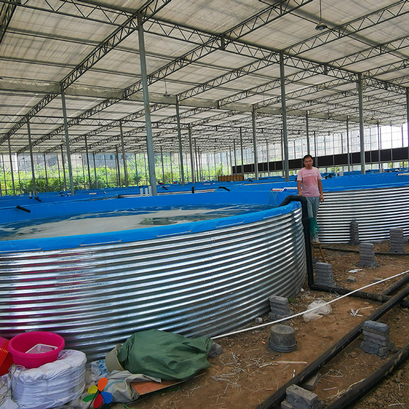 圆形帆布养殖水池龙虾鱼池新款镀锌板铁桶支架高密度养殖水池定制