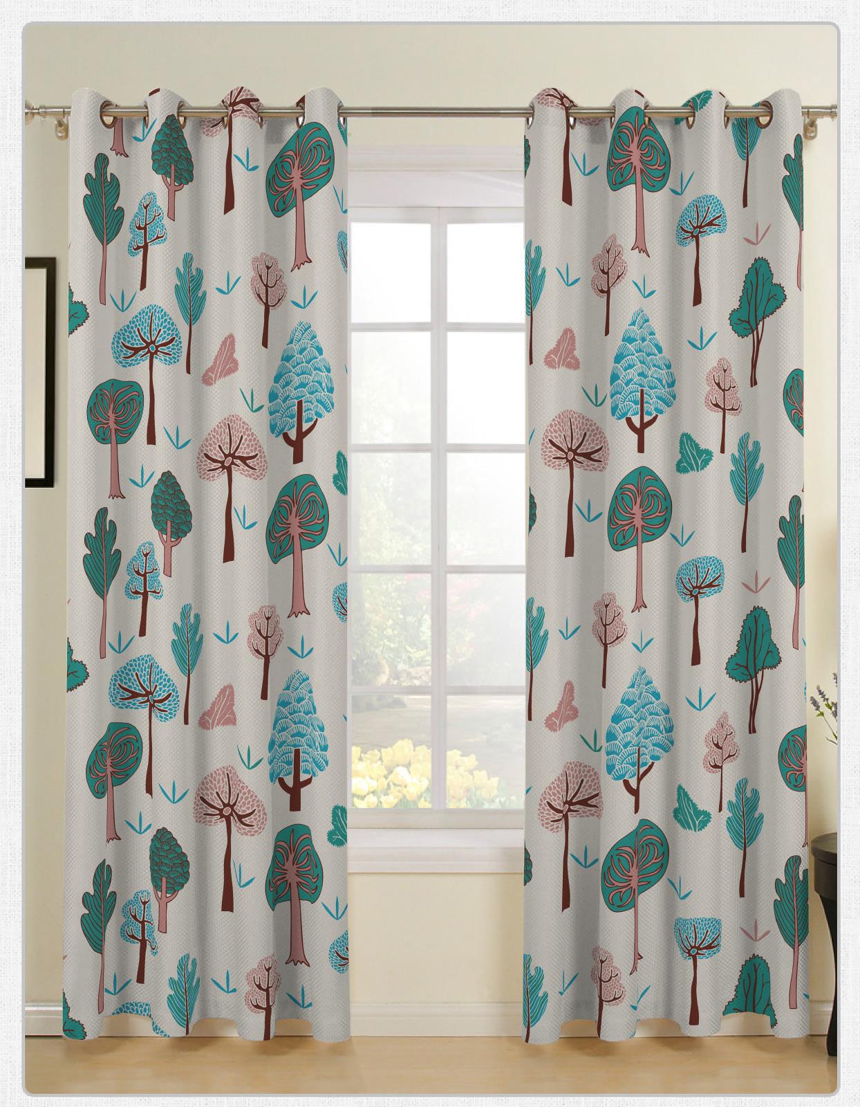 新款数码印花面料 小森林图案儿童房客厅遮光简约现代布艺窗帘