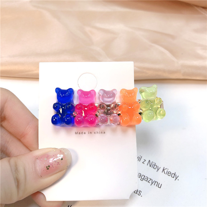 Cute Colorful Transparent Bear Barrettes Side Clip Girl Clip Internet Celebrity Side Clip Bang Clip Candy Color Hair Accessories Headdress