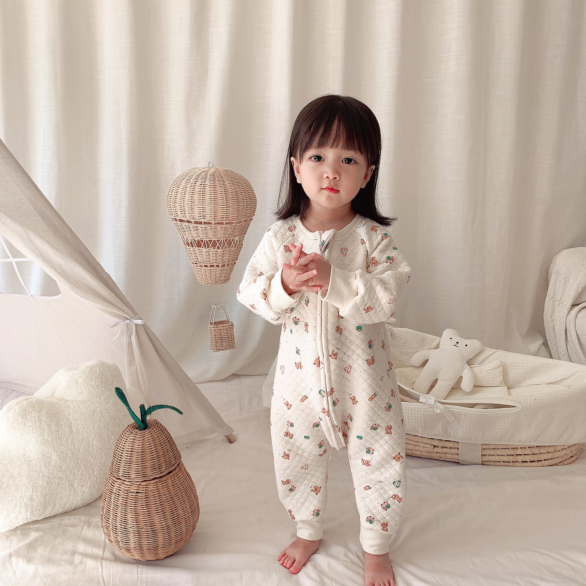 20新款儿童夹丝棉连体衣宝宝保暖家居服分腿睡袋防踢被睡衣长袖厚
