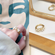 天然淡水珍珠气质戒指小米珠指环14K包金手工绕线ins优雅戒指韩国