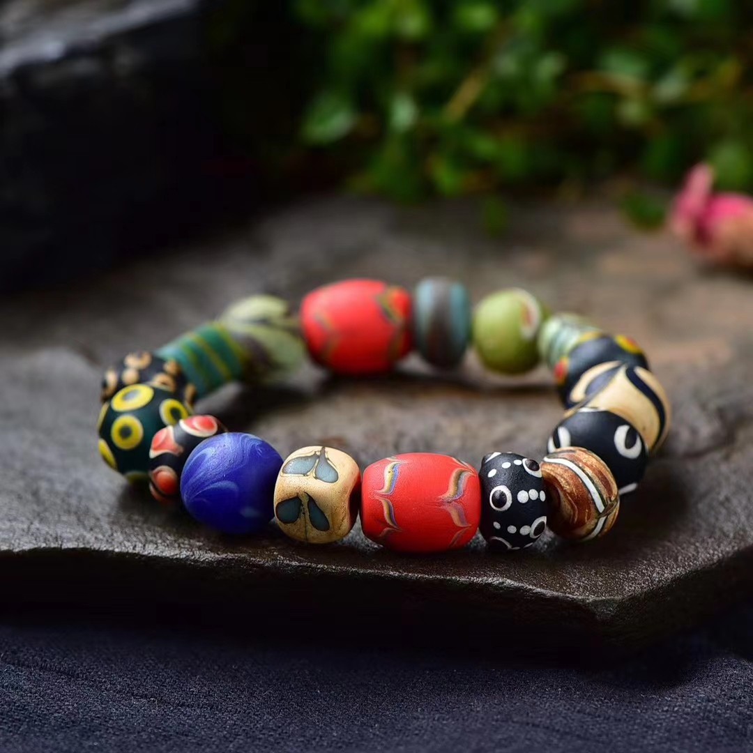 藏区回流藏巴拉老琉璃多宝手串手工的