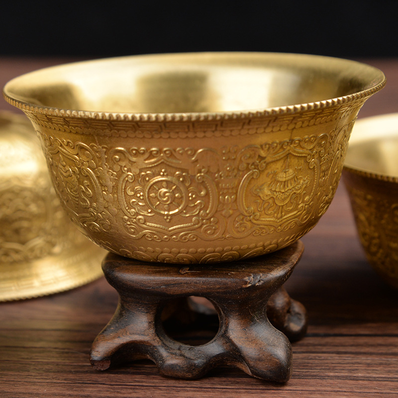 慧宝纯铜雕花供水杯密宗供水碗家用佛前供佛杯a款小号圣水杯一套