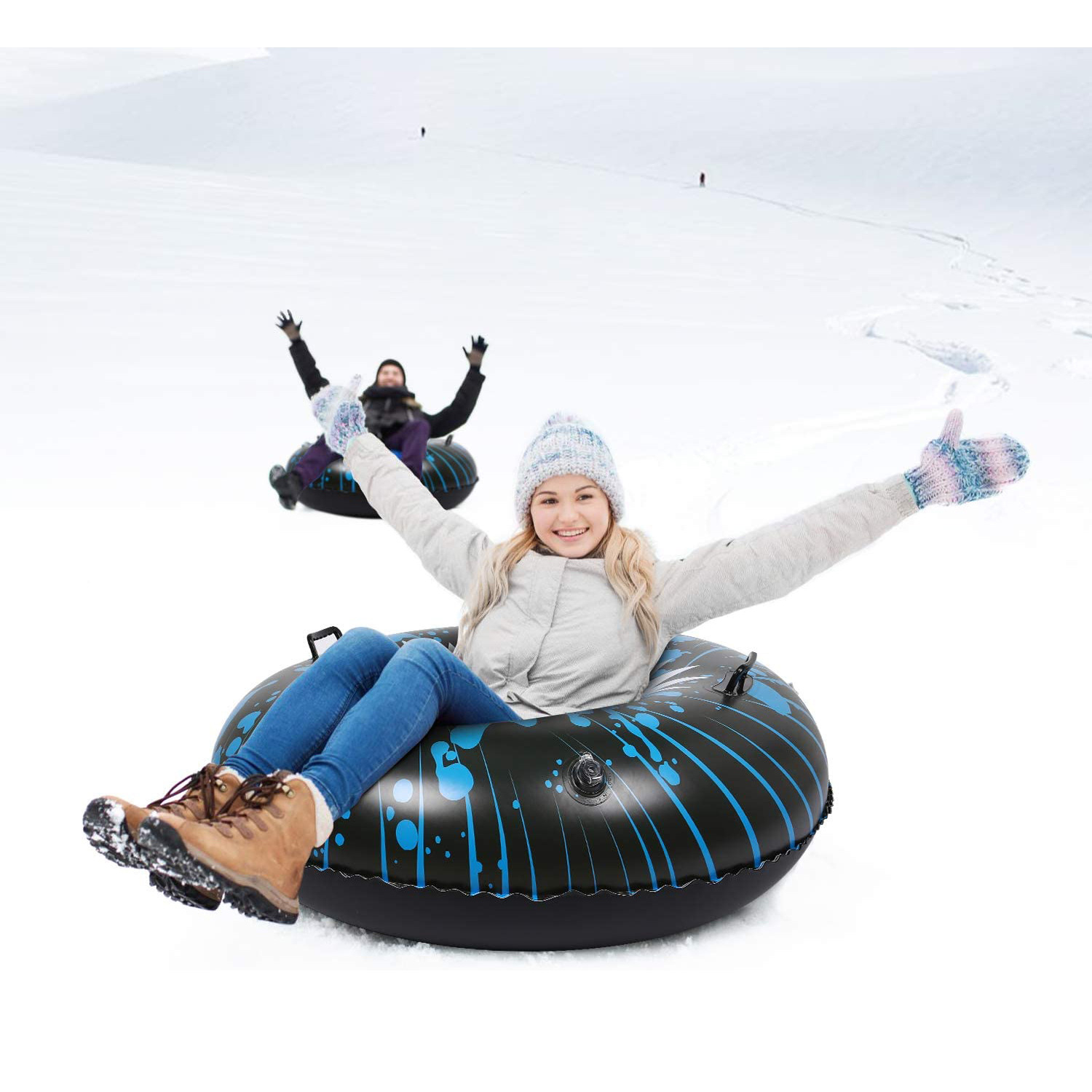 充气pvc滑雪圈 夹网布滑雪拖拉圈 带把手滑雪板 圣诞节礼物