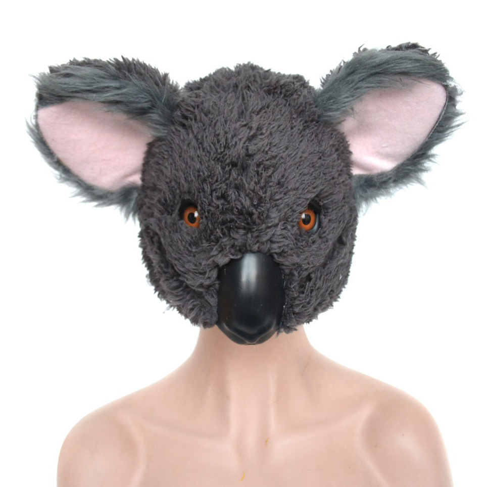 万圣节热销半脸考拉面具毛绒动物头套环保角色扮演道具支持定制