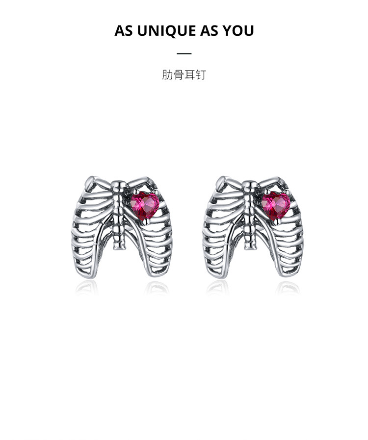 银姿韵原创s925纯银肋骨首饰集合图 创意心脏肋骨串珠耳钉饰品