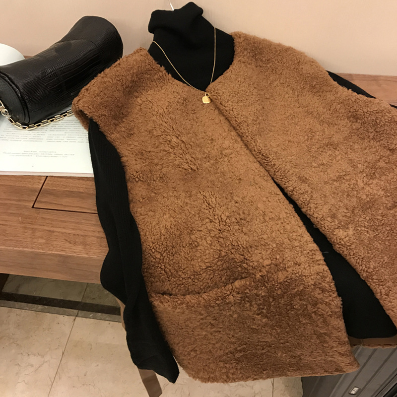 拼接时尚背心坎肩羊羔毛马甲女皮毛一体2022新款冬季百搭马夹坎肩外搭