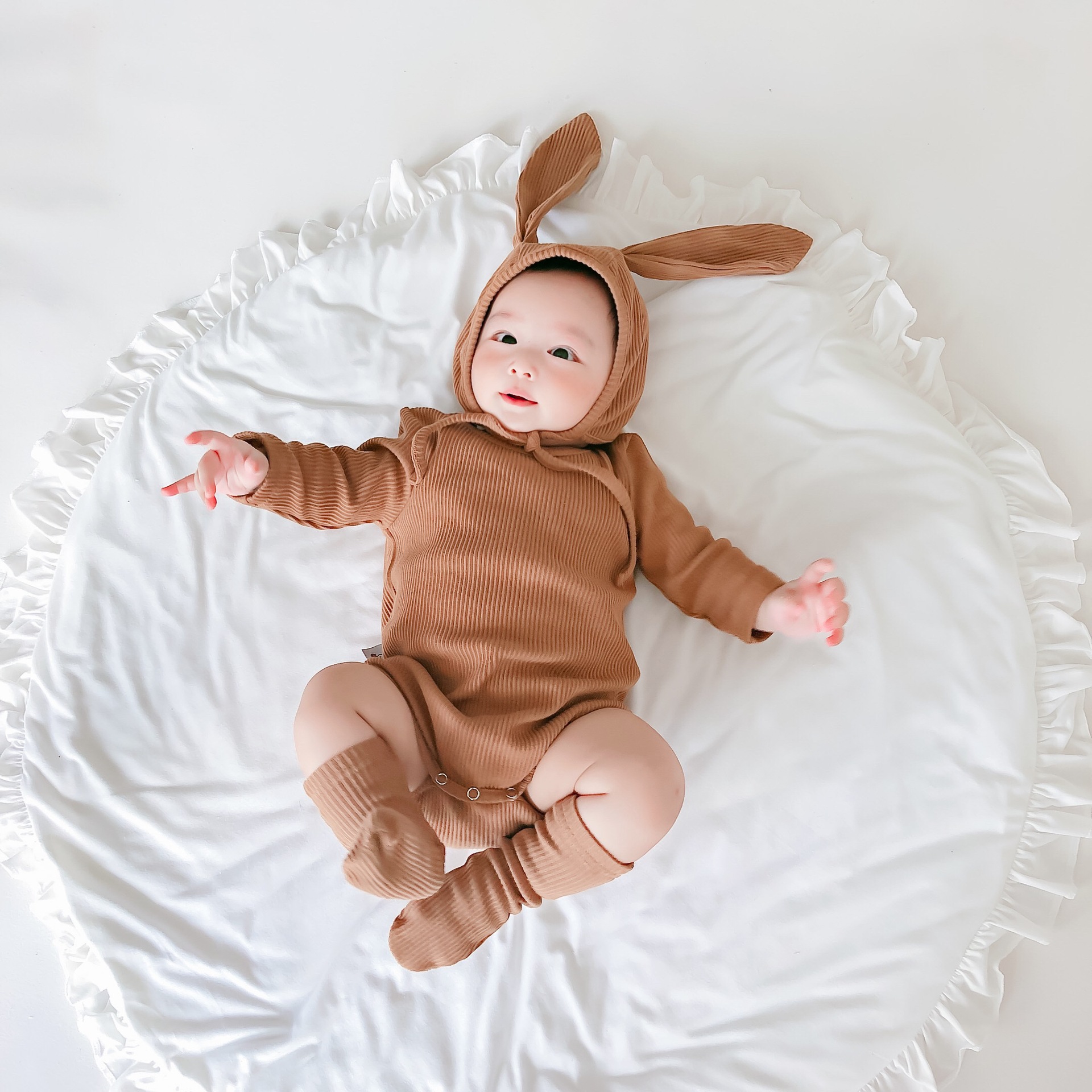 Online Celebrity Baby Korean Style Autumn Clothes Young Baby with Hat Rabbit Shape Cute Sheath Newborn Three-Piece Suit Baby Clothes