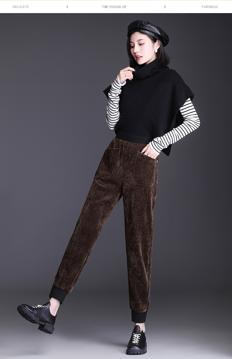灯芯绒裤子女秋冬卫裤雪尼尔加绒加厚九分老爹裤宽松条绒哈伦裤