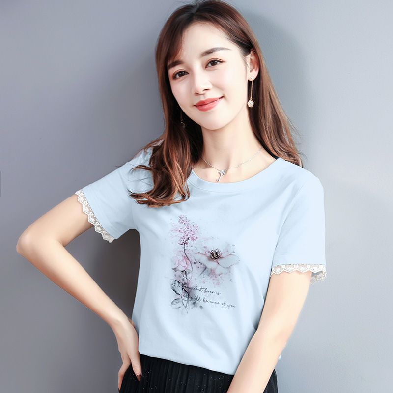 2020夏装新款韩版白色短袖t恤女百搭女装夏天印花上衣女士体恤潮
