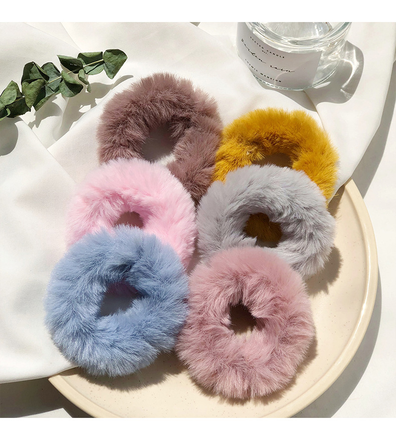 秋冬糖果色毛绒发圈 高弹力可爱简约ins风发绳韩国超萌女百搭发饰