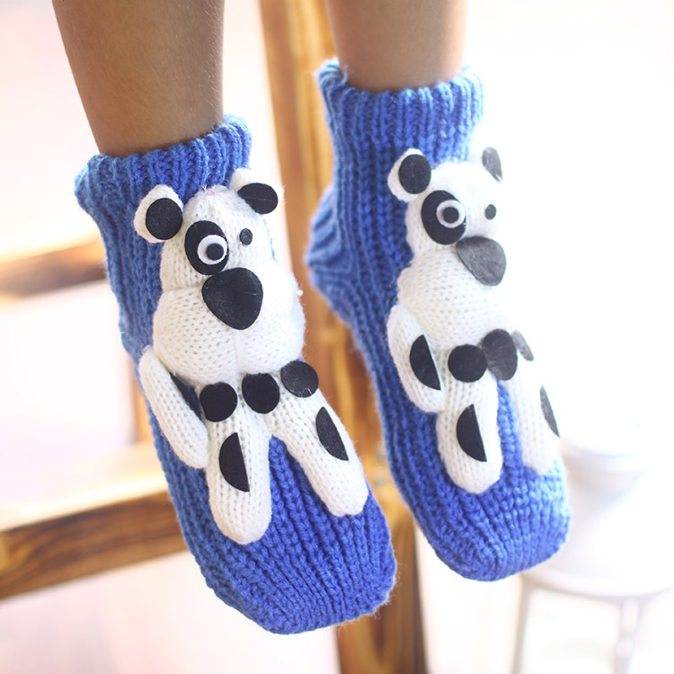 3-5岁儿童卡通毛线袜宝宝防滑地板袜男女童秋冬圣诞袜子保暖粗线