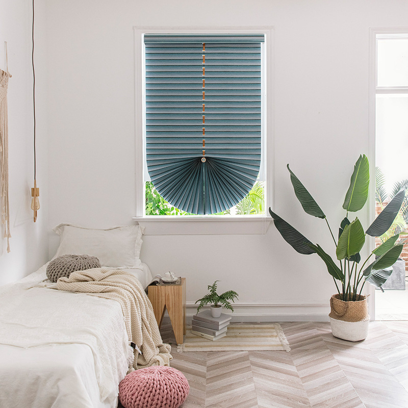 美式轻奢扇形卷帘渐变拼接色卷帘厨房欧式别墅窗帘定制全遮光拉绳