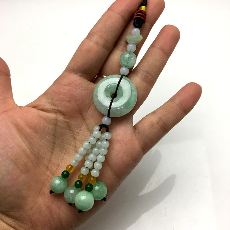 a玉石冰糯种翡翠色粒编织车挂汽车室内挂件饰品挂饰包挂