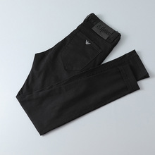 欧洲站新款牛仔裤男欧美外贸黑色微弹夏季男式青年小脚牛仔长裤子