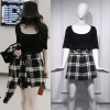 Star Yang Mi Same item black square neck Rib jacket Self cultivation Show thin black and white Plaid Body Short skirt suit Star Yang Mi Same item black square neck Rib jacket Self cultivation Show thin black and white Plaid Body Short skirt suit