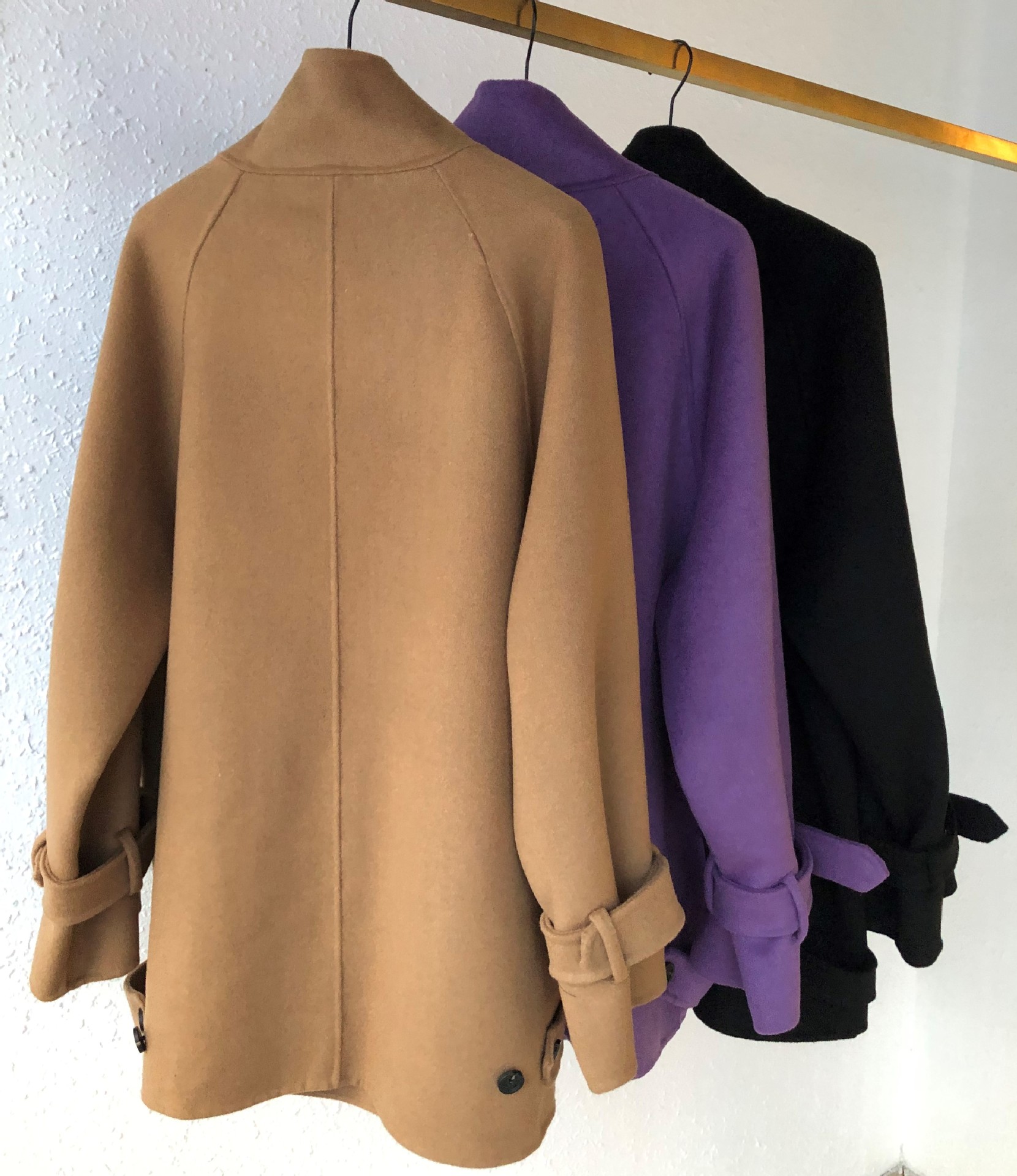 2020秋冬双面手缝羊绒大衣女韩版高端立领双排扣毛呢中长款外套