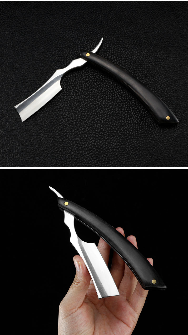 剃刀匠 黑檀木不锈钢老式折叠美发剃刀 胡须整理刮毛剃发刀胡须刀