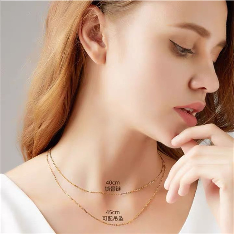 45cm项链佩戴效果,项链45cm佩戴效果图 s925银项链 0子链素珍珠吊坠项链 配件 银镀k金色45cm银项链加圈