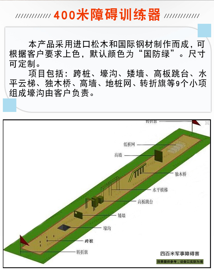 定制训练400米障碍训练器材消防体能训练器材矮墙独木桥低桩网