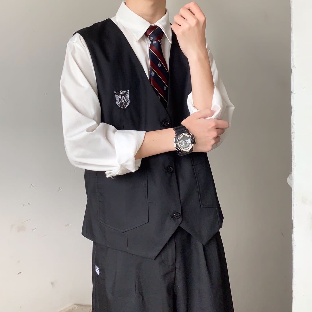 黑/灰马甲原创dk制服校供感情侣款学生西装马夹外套jk基础款徽章
