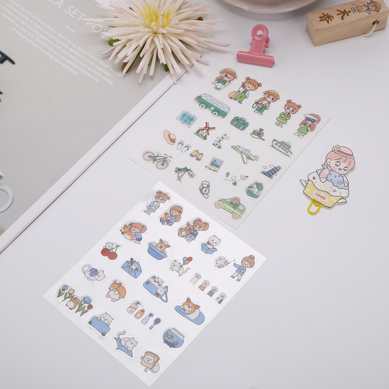 Cute Character Journal Stickers Pet Japanese Paper Journal Tape Creative Cup Stickers Phone Stickers Universal Stickers