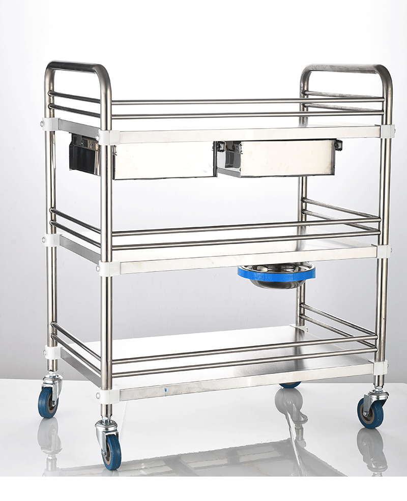 不锈钢三层双抽推车手推送药车美容仪器车护士手推车器械台车
