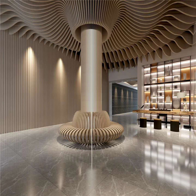 欧佰定制外墙造型铝方通弧形异形天花吊顶铝条扣铝格栅木纹铝方通