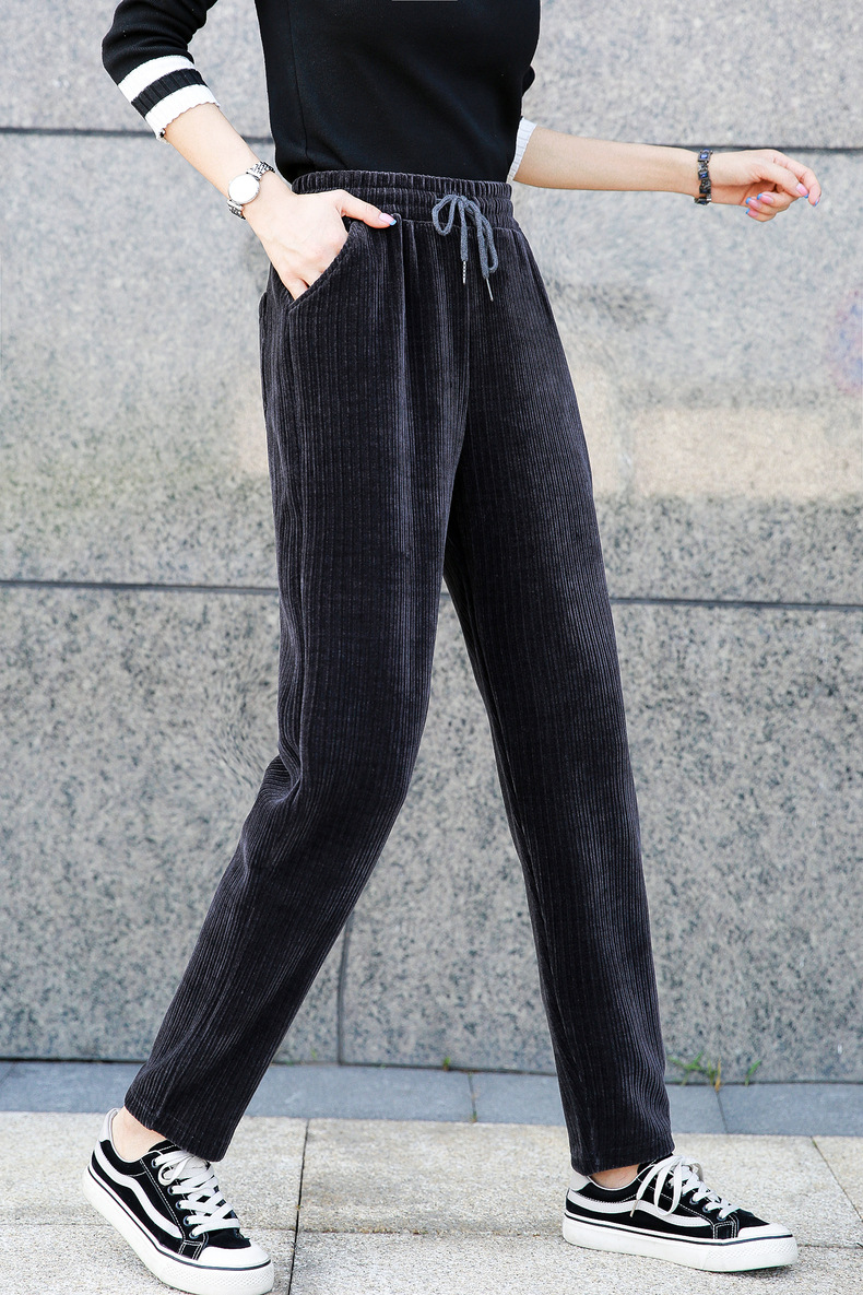 2020秋季新款休闲裤女雪尼尔哈伦裤百搭修身显瘦弹力长裤简约女裤