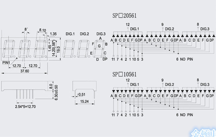 56英寸三位一体高亮红色共阳 3位数码管 sp410561k sp410561n
