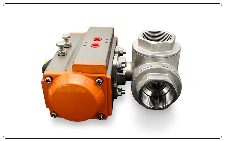 q615/4f气动不锈钢三通内螺纹球阀304/316l气动丝扣t/l型三通球阀