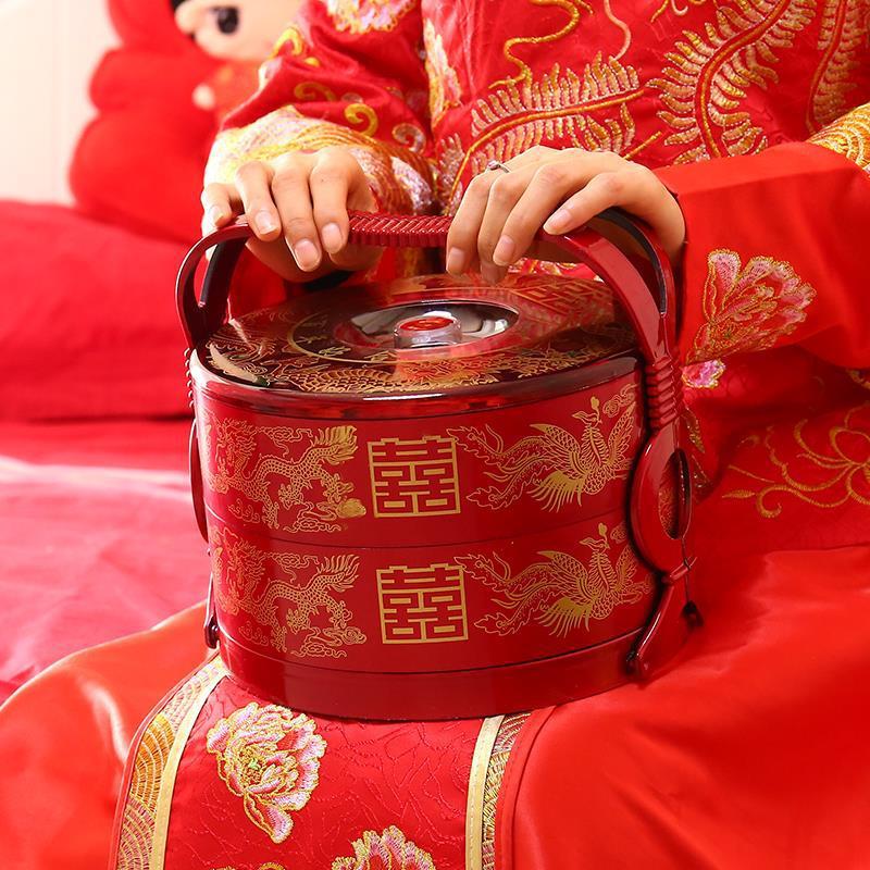 结婚食盒饺子盒 双层手提食盒糕点婚庆用品女方陪嫁新娘嫁妆