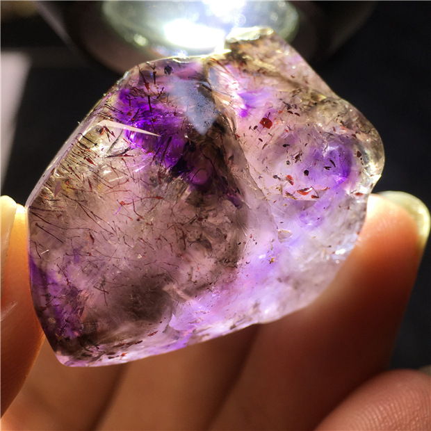 天然幻影紫水晶超七紫发晶水胆闪灵钻原石骸骨干权杖疗愈石增磁场