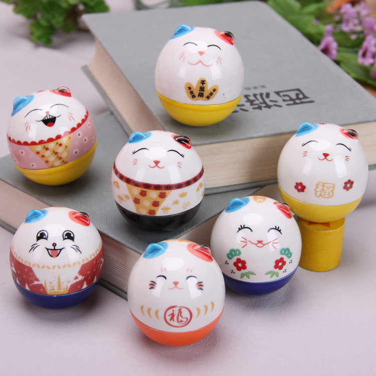 zakka日式陶瓷不倒翁招财猫摆件12808招财猫不倒翁景点车站热销品
