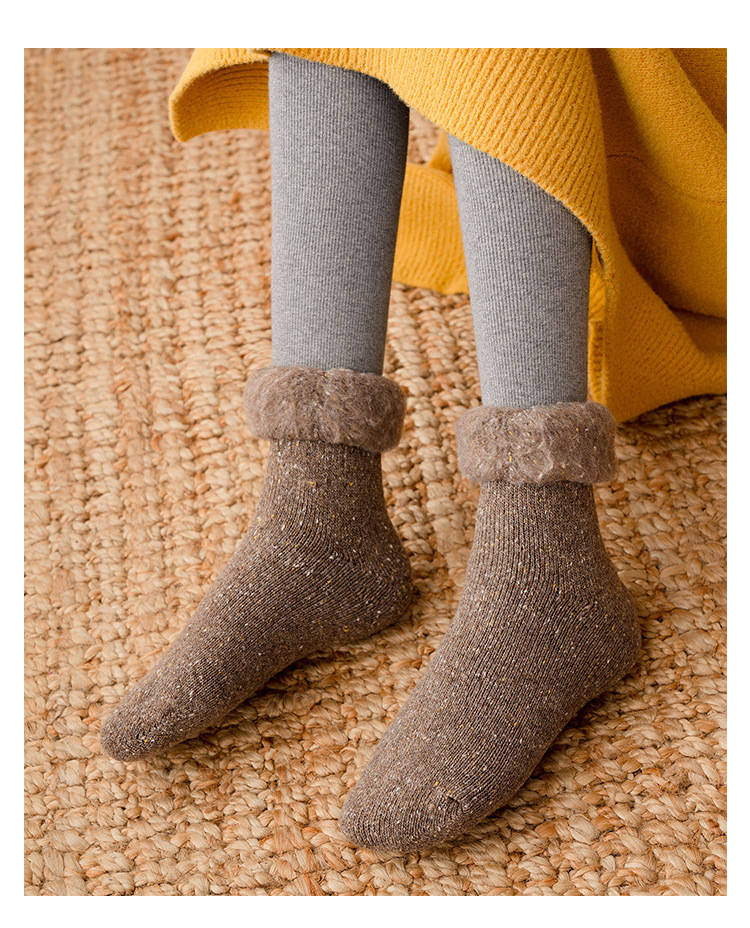 袜子女冬季加厚雪地袜加绒日系ins潮中筒袜翻口纯色女士长筒袜子