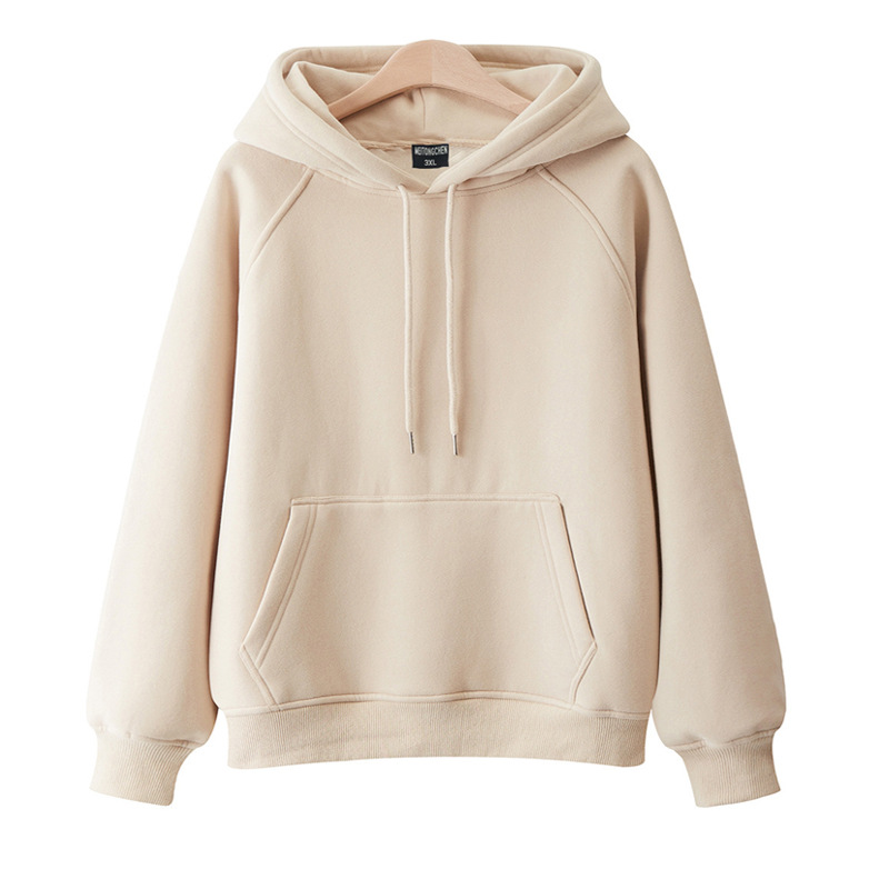 100% Cotton Casual Hooded Pullover Thickened Fleece-lined Solid Color New Spring and Autumn All-Match Loose Japanese Style Women's Sweater