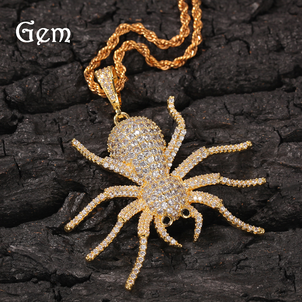 欧美ins网红蜘蛛吊坠项链百搭男女潮款锆石嘻哈配饰新品一件代发