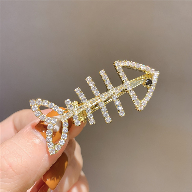 韩国进口鱼骨头珍珠边水钻发夹一字夹刘海夹发饰弹簧夹女生侧边夹