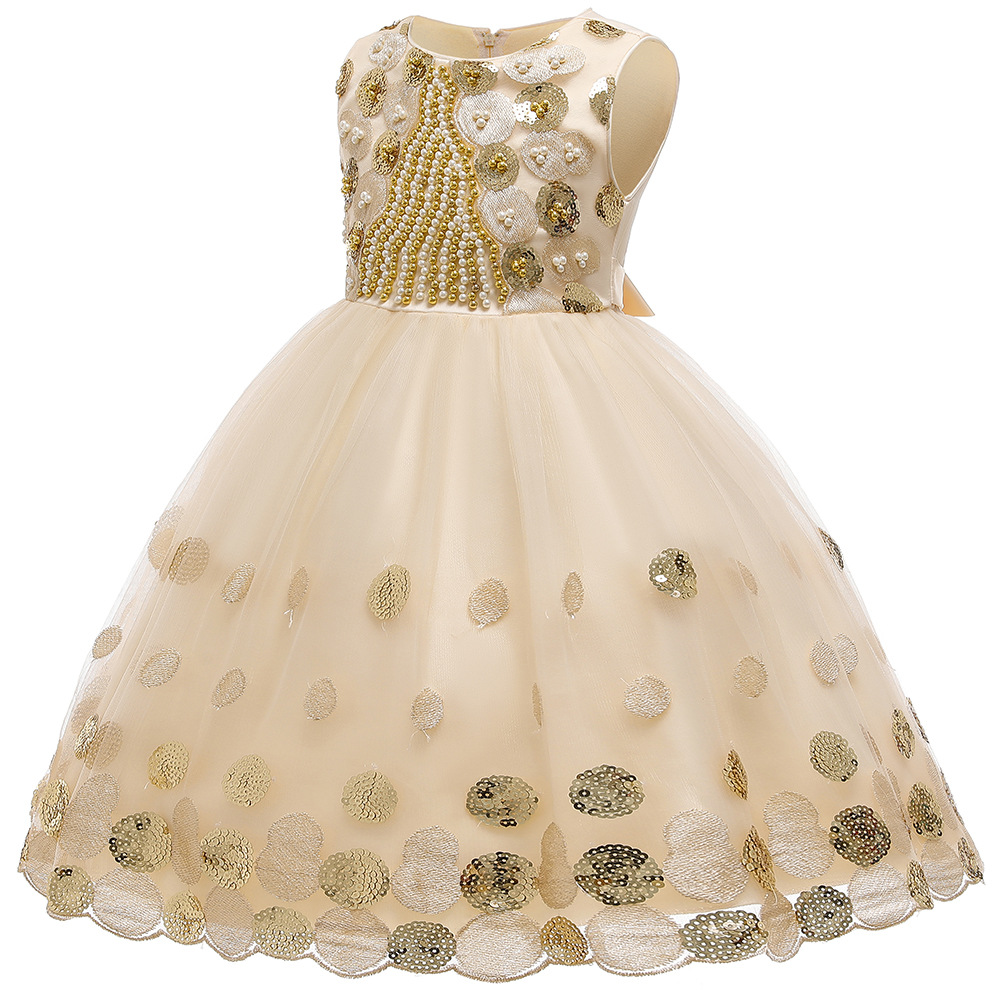 儿童礼服公主裙珍珠亮片童礼服蓬蓬裙 主持人礼服 钢琴演出服女童