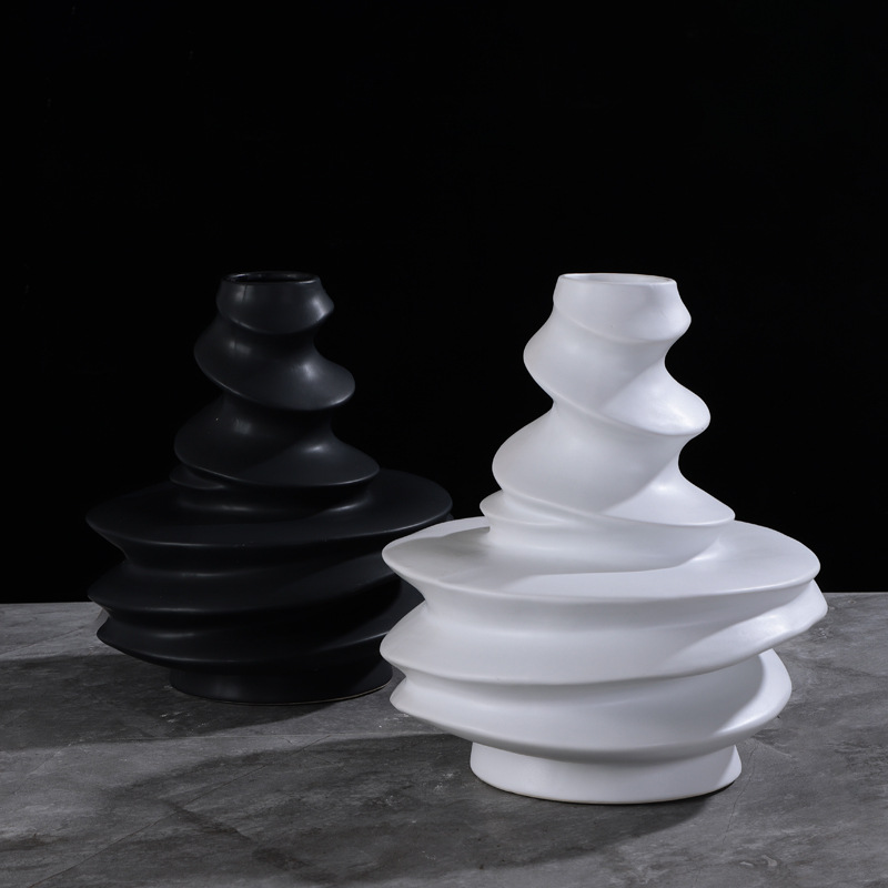 Creative Nordic Black and White Soft Threaded Ceramic Flower Vase Minimalist Soft Home Model Room Decoration